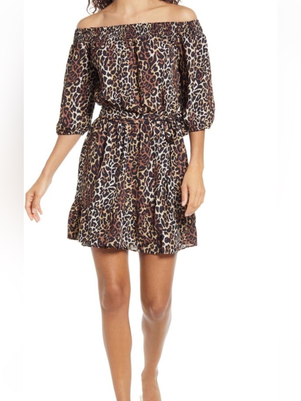 Lilly Pulitzer Leopard Print Off-Shoulder Rochelle Romper - Black & Cream - Picture 3 of 9
